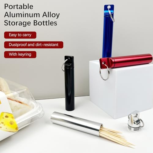 4PCS Metal Portable Toothpick Holder Box – Waterproof Pocket Container with Keychain for Travel, Camping, and Outdoor Use