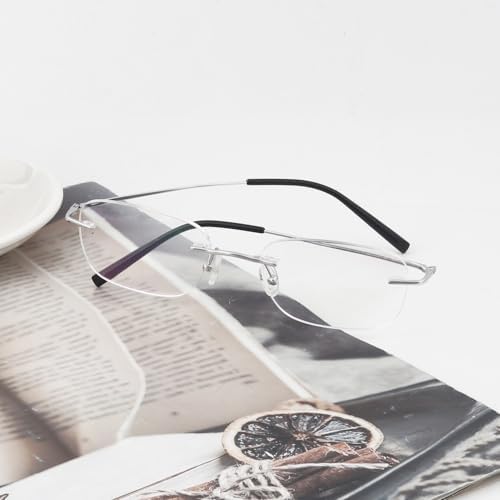 Eyekepper Titanium Rimless Reading Glasses Frameless Rectangle Oval Readers Women Men Silver +1.25