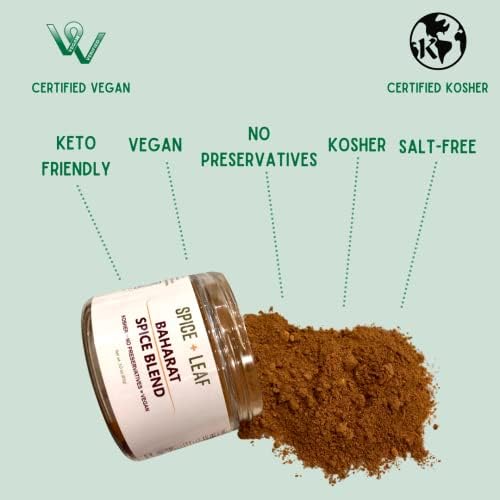 Premium Baharat Spice Blend by Spice + Leaf - Kosher, Vegan, Preservative Free Spice. Vegetarian, Dairy Free and Salt Free
