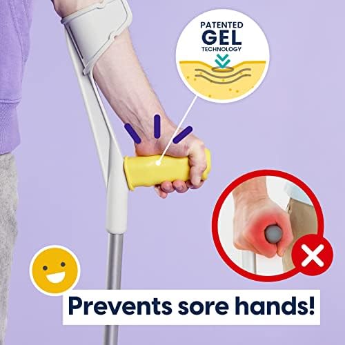 MySleeve - Crutch Handle Covers (set of 2) with Soft Gel Pads, Prevent Falling Crutches and Sore Hands, Hand Pain, Comfy Crutch Grips. Turquoise/Yellow/Black/Orange