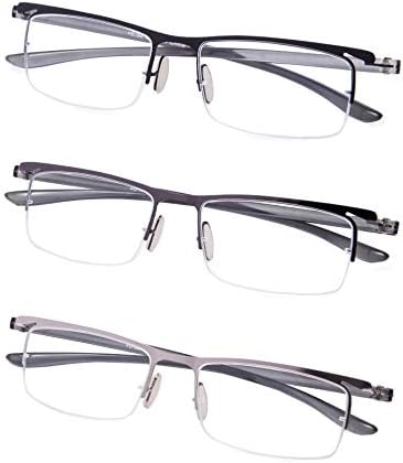 Eyekepper 3 Pairs Half-rim Reading Glasses for Men Metal Readers +2.00