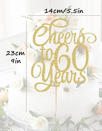 Cheers to 60 Years Cake Topper - Gold Glitter 60th Birthday Cake Decorating Supplies, Perfect for Wedding, Anniversary or Birthday Party Decorations, Photo Booth Props