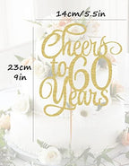 Cheers to 60 Years Cake Topper - Gold Glitter 60th Birthday Cake Decorating Supplies, Perfect for Wedding, Anniversary or Birthday Party Decorations, Photo Booth Props