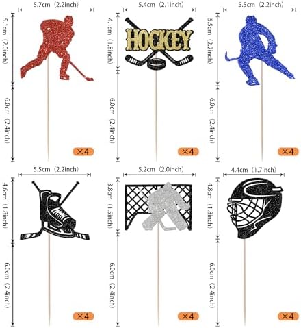 Rsstarxi 24 Pack Hockey Theme Birthday Cupcake Toppers Glitter Ice Hockey Players Cupcake Picks for Ice Hockey Sports Theme Baby Shower Kids Birthday Party Cake Decorations