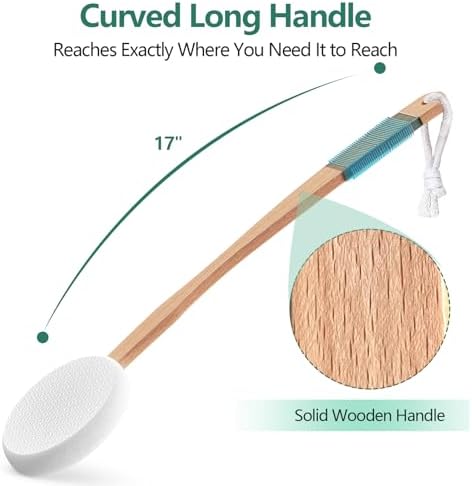 Back Lotion Applicator with 4 Replaceable Pads, Lotion Applicator for Back Self Elderly, Women, Sunscreen Applicator for Cream with 17" Curved Handle Easy to Target Back and Feet, White