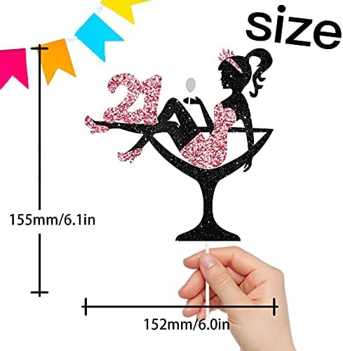Sitting Girl Cake Topper Picks for Girl Lady 21st Birthday Makeup Spa Theme Party Decoration Supplies 21 Silhouette High Heeled Girl Cake Decor Rose Gold Glitter