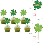 36 pcs St Patrick's Day Cupcake Toppers, Green Glitter Shamrock Four Leaf Clover Horseshoe Hat for St Patrick's Day Theme Baby Shower Birthday Party Supplies