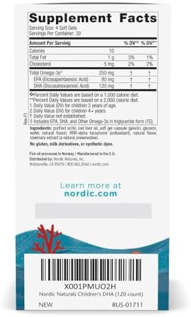 Nordic Naturals Children’s DHA, Strawberry - 120 Mini Chewable Soft Gels for Kids - 250 mg Omega-3 with EPA & DHA - Brain Development & Function - Non-GMO - 30 Servings