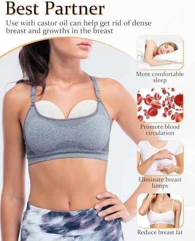 DLMDML 2Pcs Castor Oil Pack for Breast, Reusable Organic Castor Oil Wrap Breast Pad, Anti Leak Breast Nursing Pads for Women Relaxing Sleeping (White)