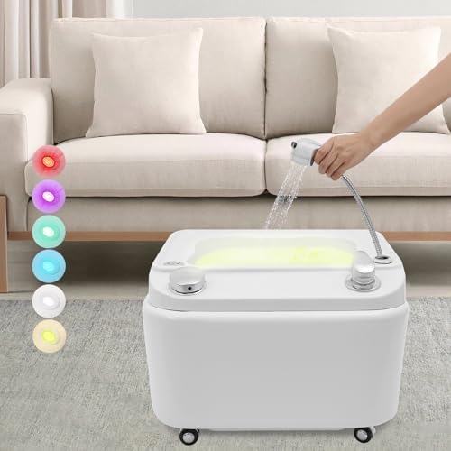 Acrylic Foot Spa Bathtub with 7 Colors LED Light, Portable Foot Spa Massager Pedicure Footbath Tub with Hand Shower, Adjustable Hot & Cold Water Function for Home Use