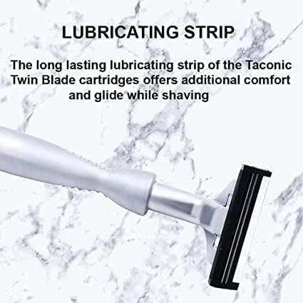 Taconic All‑Metal Heavyweight Chrome Razor – Gillette® Atra-Compatible Twin Blade Handle with 10 Pivot Plus Personna Blades, Ergonomic Grip, Durable Design