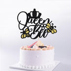 Glitter Queen Bee Cake Topper, Bumble Bee Themed, Gold & Yellow, 1 Count, 6.6 x 5.5 inches, Mother's Day & Birthday Occasion