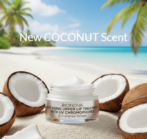 BIONOVA Anti-Aging Upper Lip Treatment with UV Chromophores - Reduce Mild to Deep Vertical Lines, Wrinkles, and Fine Lines and Retain Skin Firmness - Coconut Scent - 0.5 oz