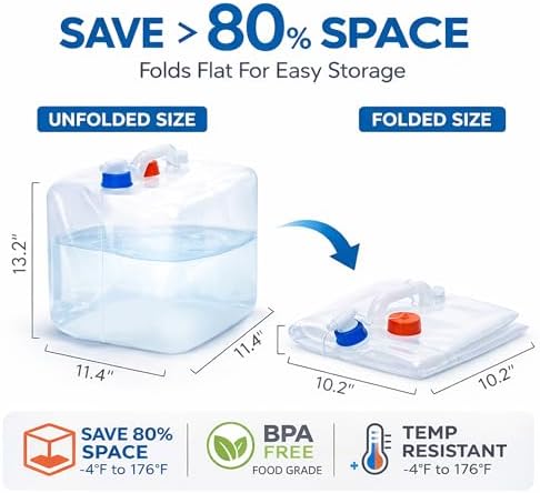 Collapsible Water Container Jug, 2×5.3 Gallon BPA Free Water Storage Carrier with Spigot, for Camping Backpacking Hiking Outdoors & Emergency, Food-grade Foldable Portable Survival Gear