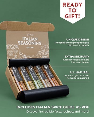 TIMBER TASTE® Italian Spice Gift Set for Women - 5 Gourmet Italian Seasoning Blends from Italy | Artisan Basket for Her | Pasta & Pizza Cooking Set | Mediterranean Flavors | Foodie Present for Women