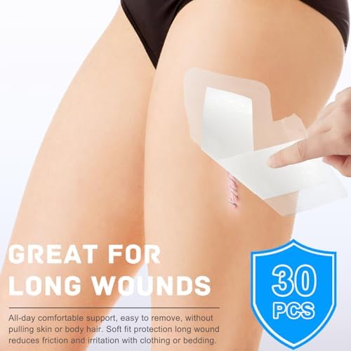 30 Pack 4"x10" Waterproof Adhesive Island Dressing for Post-Surgery Recovery | Sterile Bordered Gauze Bandages with Non-Stick Pad for Knee/Hip Replacement, Surgical Incision Care & Shower Protection