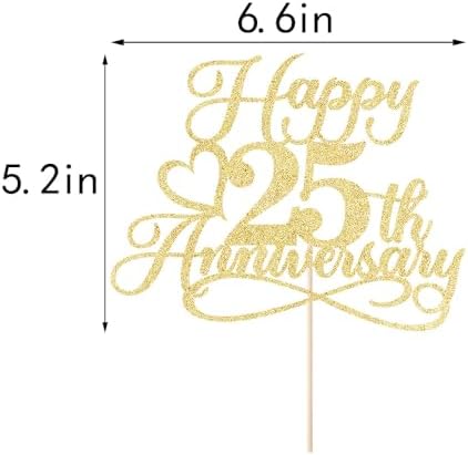 Glitter Happy 25th Anniversary Cake Toppers -Wedding Anniversary Party Decorations,25th Wedding Anniversary, Company Anniversary Party, Birthday Party Decorations (golden)