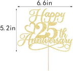 Glitter Happy 25th Anniversary Cake Toppers -Wedding Anniversary Party Decorations,25th Wedding Anniversary, Company Anniversary Party, Birthday Party Decorations (golden)