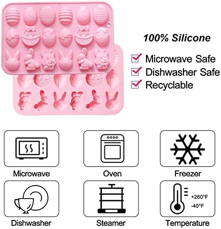 Easter Silicone Chocolate Mold 2 Pieces Egg Rabbit Bunny Shaped Mould for Chocolate Candy Cake Fondant Jelly Pudding Manual Soap Hot Chocolate Cocoa Bombs Making of Easter Party Decoration
