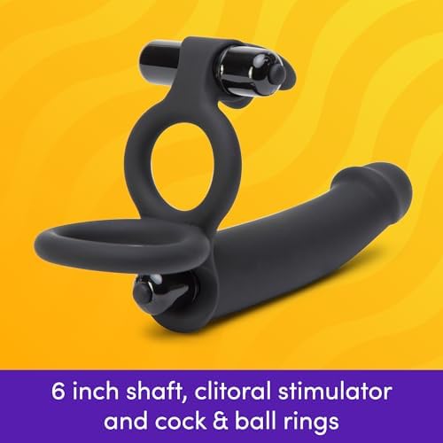 Lovehoney Double Fun Vibrating Rabbit Double Penetration Strap On Dildo - 6 Inch Realistic Silicone Dildo with 2 Bullet Vibrators - Waterproof - Black