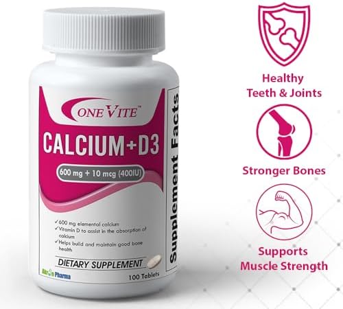 OneVite Calcium + D3 600mg + 10mcg Dietary Supplement 100 Tablets, Helps to Build and Maintain Bone Health