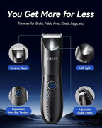 Manscape Trimmer for Men - No Nicks Electric Razor-Shaver for Balls/Pubic/Groin/Legs/Chest Hair Removal w/Light & Ceramic Blade, IPX7 Waterproof Full Body Hair Groomer USB-C Charging, Gifts for men