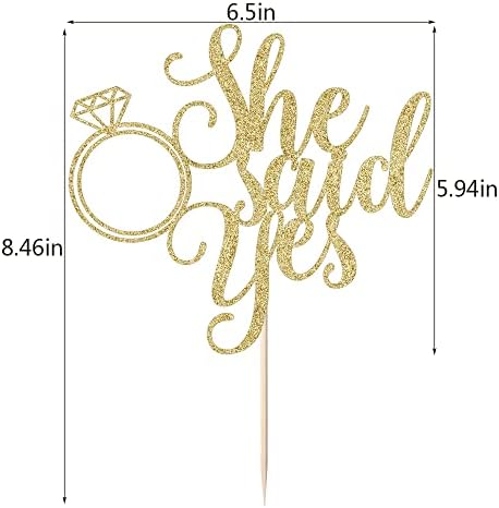 PALASASA He asks She Said Yes Cake Topper - Funny Wedding, Engagement, Bachelorette,Pregnancy Announcement Glitter Party Decorations (Gold)