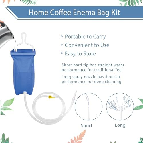 TopQuaFocus 2L Enema Kit Home Coffee Enema Irrigator Set for Men and Women Colon Cleaning Portable Travel Enemas Bag Kit for Colonic Cleanse 4.59 FT Hose