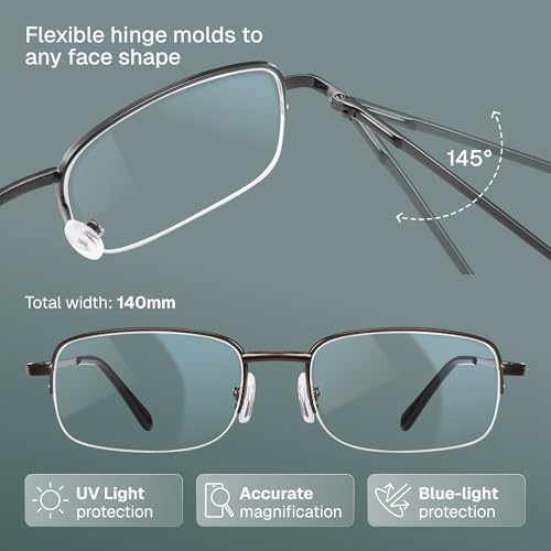 NOVIVON 3.5 Metal Reading Glasses Men - Durable Readers with Blue Light Filtering - Clear Vision