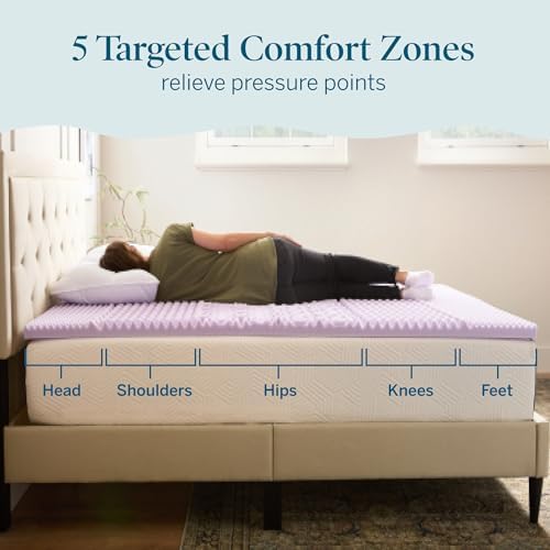 LUCID Lavender Infused 2 Inch Memory Foam Mattress Topper with 5 Zones – Queen Size – Plush Feel – CertiPUR Certified – Dorm Room Essentials