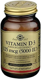 Solgar Vitamin D3 (Cholecalciferol) 125 Mcg (5000 IU), 120 Vegetable Capsules - Helps Maintain Healthy Bones & Teeth - Immune System Support - Non-GMO, Gluten Free, Dairy Free, Kosher - 120 Servings