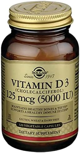 Solgar Vitamin D3 (Cholecalciferol) 125 Mcg (5000 IU), 120 Vegetable Capsules - Helps Maintain Healthy Bones & Teeth - Immune System Support - Non-GMO, Gluten Free, Dairy Free, Kosher - 120 Servings