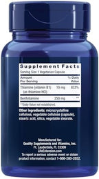 Life Extension Mega Benfotiamine, 250 mg, a fat-soluble form of thiamine, healthy metabolism, ultra-bioavailable vitamin B1, high potency, gluten-free, non-GMO, vegetarian, 120 capsules