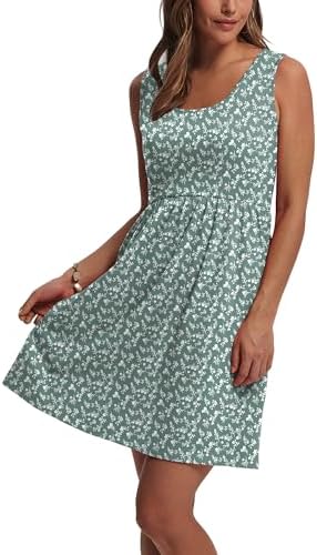 WIHOLL Women's Summer Dress 2026 A-Line Sleeveless Casual Sundress with Pockets Floral/Solid
