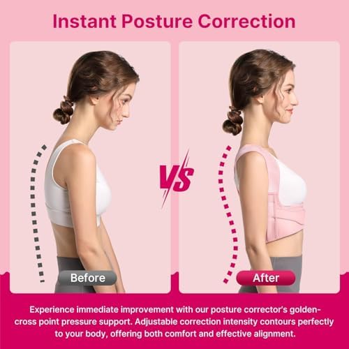 Fit Geno Posture Corrector for Women: Adjustable Lightweight Upper Back Brace for Neck Shoulder & Upper Back Pain Relief - Improve Posture Correct Hunchback Slouching Kyphosis Invisible Under Clothes (M/L Under Bust 32"-45")