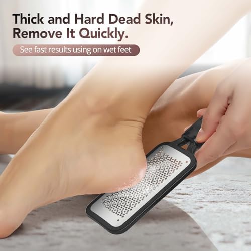 Kolavia 2 Pack Foot File Callus Remover, Durable Foot Scrubber for Hard Dead Skin, Foot Rasp and Double-Sided Foot Heel Scraper for Cracked Heels & Corns, Stainless Steel Pedicure Feet File Tool