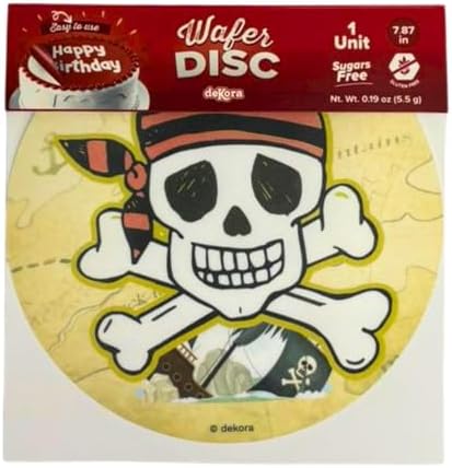 Dekora, Edible Pirate Cake Decorations, Edible Cake Toppers Decoration for Kids Birthday, Pirate Image Sheet for DIY Cake Decorating, 7.8-Inch Round Wafer Paper, Sugar-Free