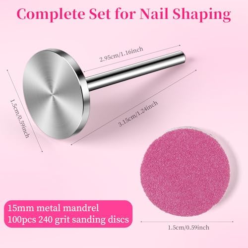 BQAN Sanding Paper Discs Replacement for Nail Drill Tips – 100Pcs 240# Sandpaper Pads with 15mm Mandrel Bit for Manicure, Nail Extension Shaping and Polishing