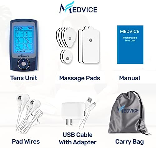 MEDVICE Dual Channel Rechargeable Tens Unit Muscle Stimulator - 2nd Gen 16 Modes & 8 Upgraded Pads for Natural Pain Relief & Management - FDA Cleared Electric Pulse Impulse Mini Massager Machine
