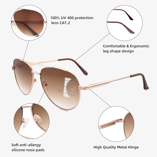 Progressive Sunglasses With Gradient Colour Lens,Classic Men's Command Aviator Metal Reading Glasses