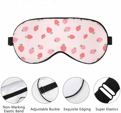 Strawberry Sleep Eye Mask Fruit Green Leaves Cute Flower Men Women Sleep Mask with Adjustable Strap Eye Cover Eye Shade for Travel, Nap,Meditation