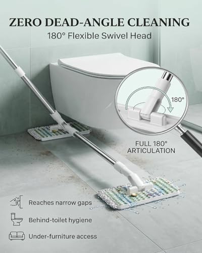 Convenient Cloth Changing Snap Mini Mop Set for Kitchen Counter, Lazy Mop Wet and Dry Automatic Gripping, Portable Clip Mopping Stick with 5 Reusable Cloths for Floor Cleaning