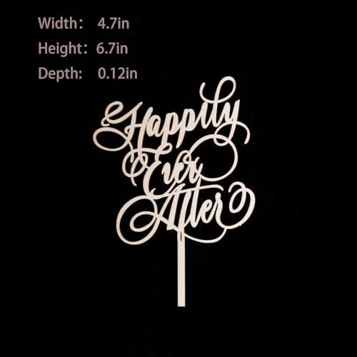 Wood Wedding Cake Topper - "Happily Ever After" Bride and Groom Cake Decor for Wedding, Engagement Party, Bridal Shower Decoration Supplies