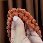 Lab certified Rudraksha Japa Mala 8mm with Gomukhi Japa Bag - 108 +1 Prayer Guru Beads Necklace Bead Natural Himalaya Rudraksha Seed Prayer Beads Wrist Mala Wrap Bracelet Bead for Puja Yoga Meditation