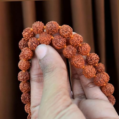 Lab certified Rudraksha Japa Mala 8mm with Gomukhi Japa Bag - 108 +1 Prayer Guru Beads Necklace Bead Natural Himalaya Rudraksha Seed Prayer Beads Wrist Mala Wrap Bracelet Bead for Puja Yoga Meditation