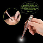 4 Pack Ear Pick with Light, Ear Cleaner Ear Wax Removal Tool Kit for Kids and Adults, Ear Picks Digger & Tweezers & Spiral Spring Ear Spoon Set with Storage Box (Rose Gold)
