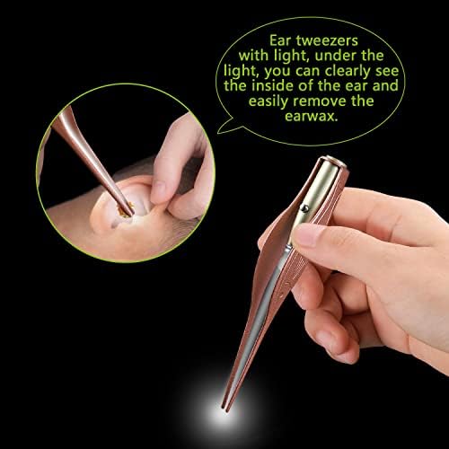4 Pack Ear Pick with Light, Ear Cleaner Ear Wax Removal Tool Kit for Kids and Adults, Ear Picks Digger & Tweezers & Spiral Spring Ear Spoon Set with Storage Box (Rose Gold)