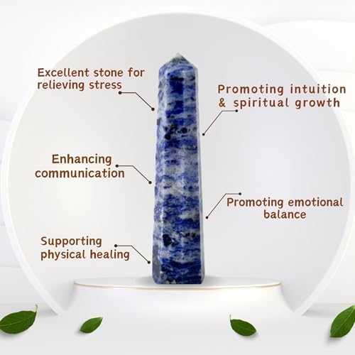 Jet Sodalite Obelisk Tower – Natural Polished Crystal Point for Home Decor & Desk Display, Gift-Ready Tower (3-3.5 Approx), Deep Blue Sodalite Crystal