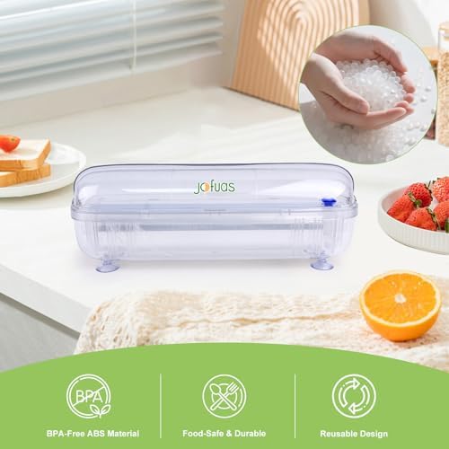 Plastic Wrap with Slide Cutter - Food Cling Wrap Reusable Cling Film Dispenser Fits 12" Rolls BPA-Free Cuts for Aluminum Foil, Tin Foil, Baking Paper