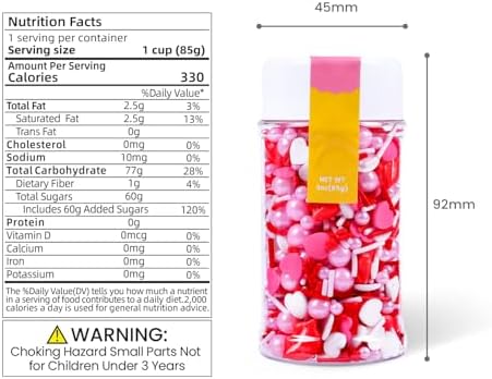 Valentines Sprinkles for Baking, Pink and Red Sprinkles, Heart Jimmies Pearl Sprinkle for Cake Toppers, Kiss Lips Sprinkles Mix 3oz